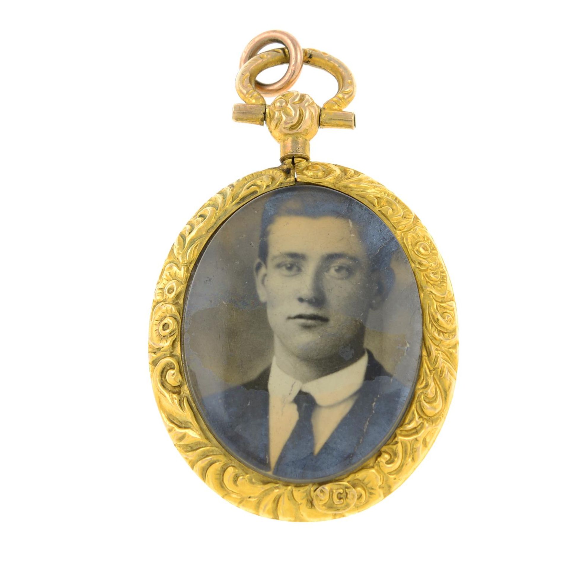 A late 19th century gold portrait miniature locket pendant.Length 4.5cms. - Bild 2 aus 2