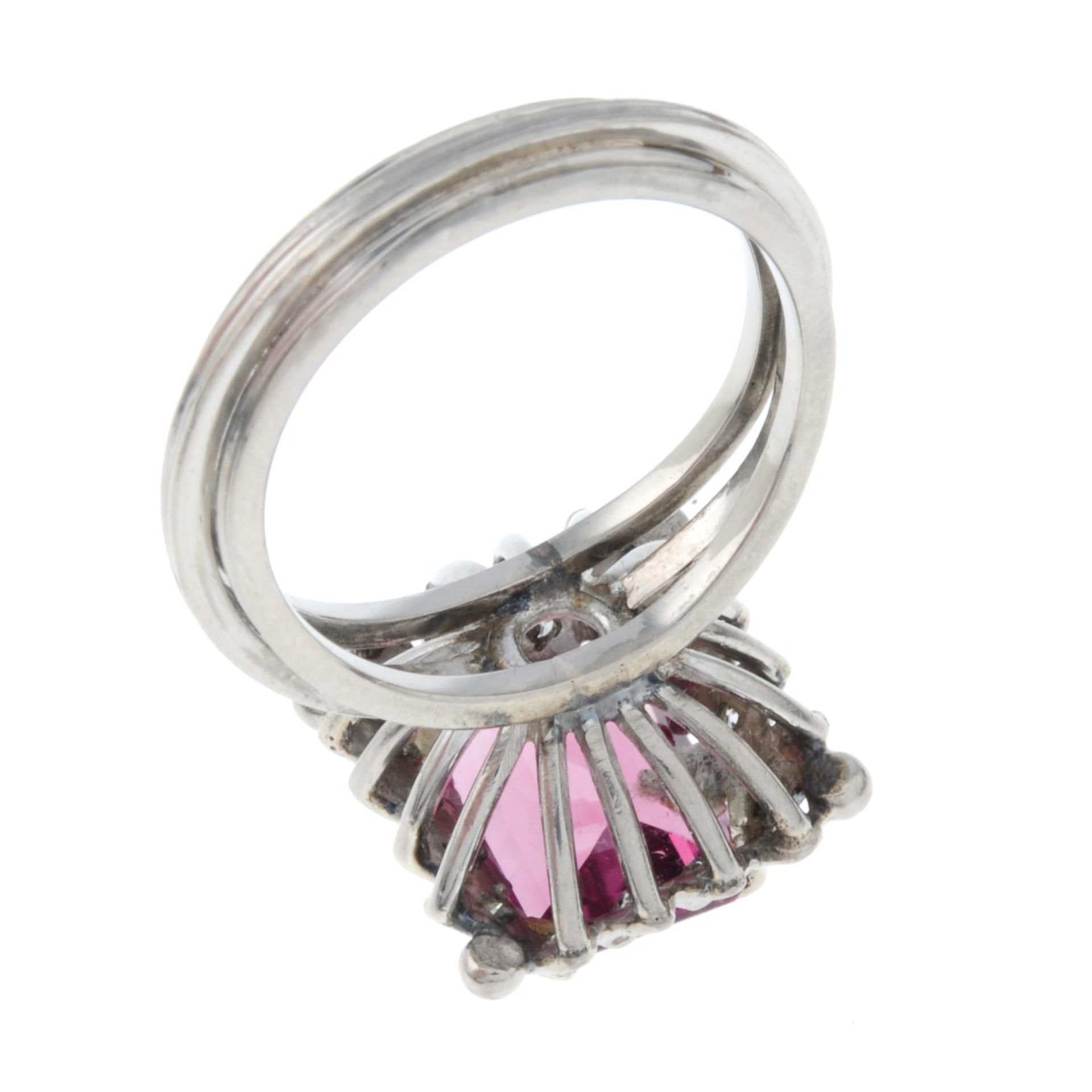A pink tourmaline and single-cut diamond cluster ring.Tourmaline calculated weight 2.50cts, - Image 3 of 3