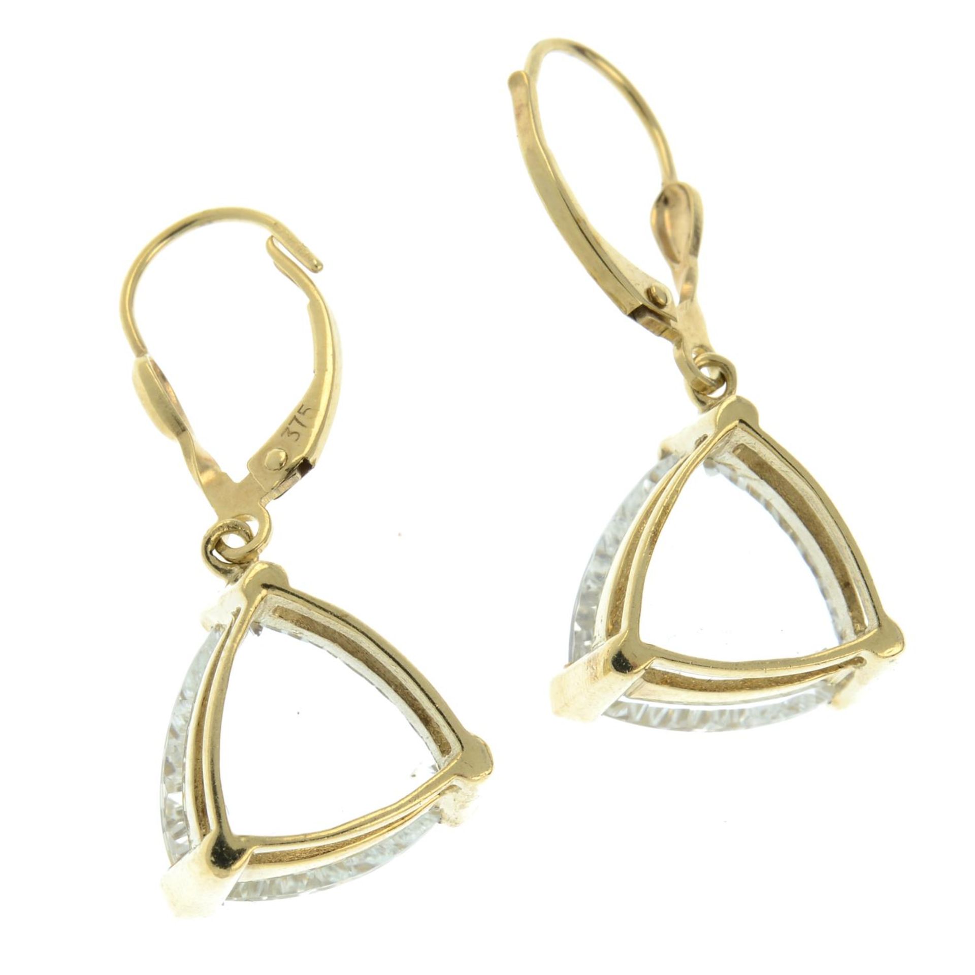 A pair of 9ct gold colourless topaz earrings.Hallmarks for Birmingham, 2006.Length 3cms. - Bild 2 aus 2