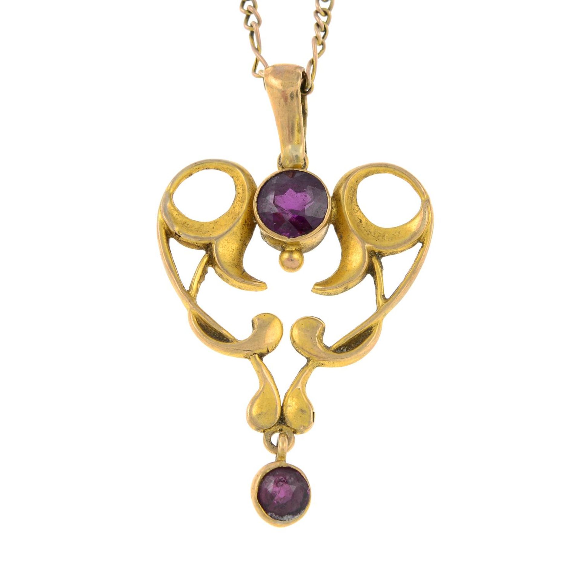 An Edwardian 9ct gold amethyst openwork pendant,