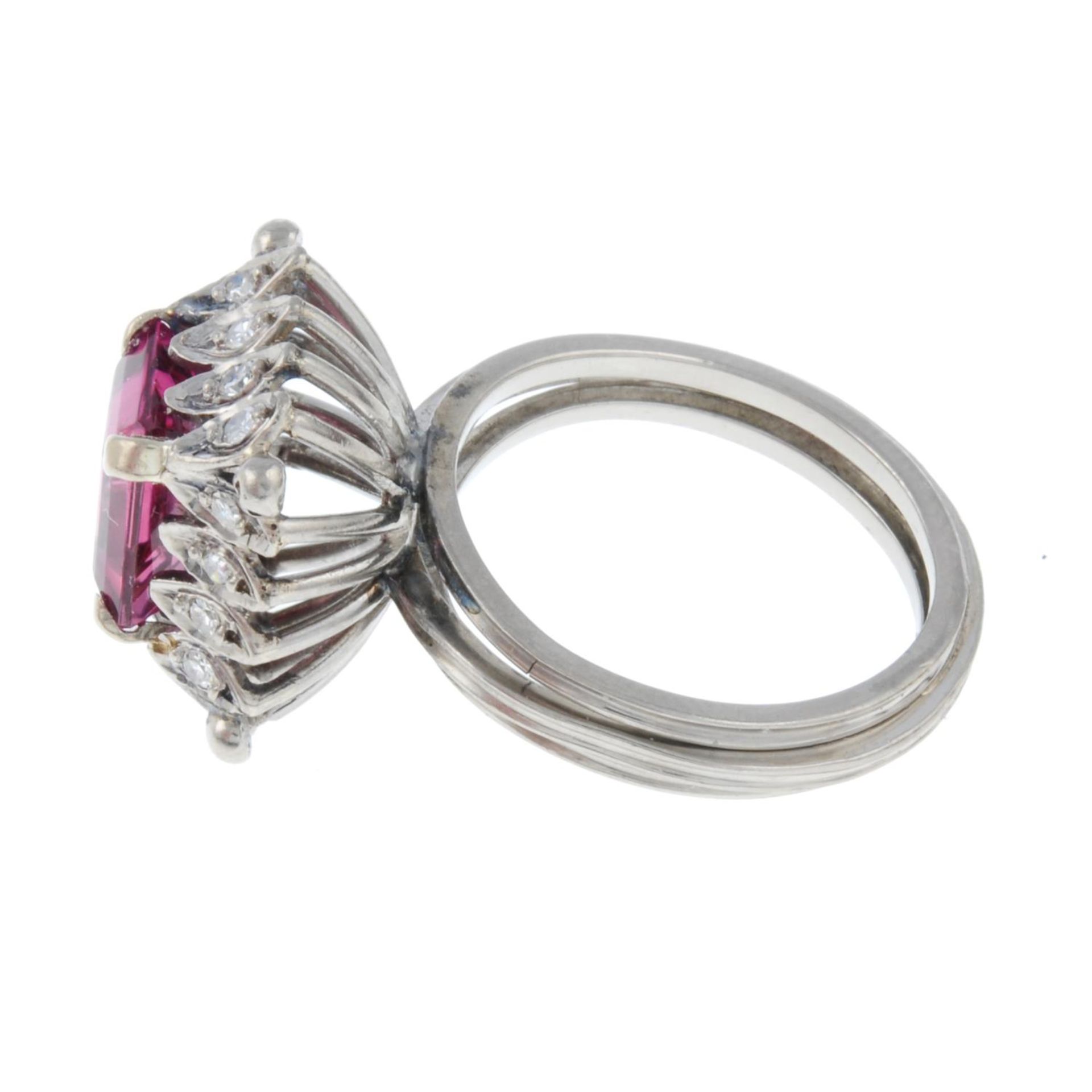 A pink tourmaline and single-cut diamond cluster ring.Tourmaline calculated weight 2.50cts, - Image 2 of 3