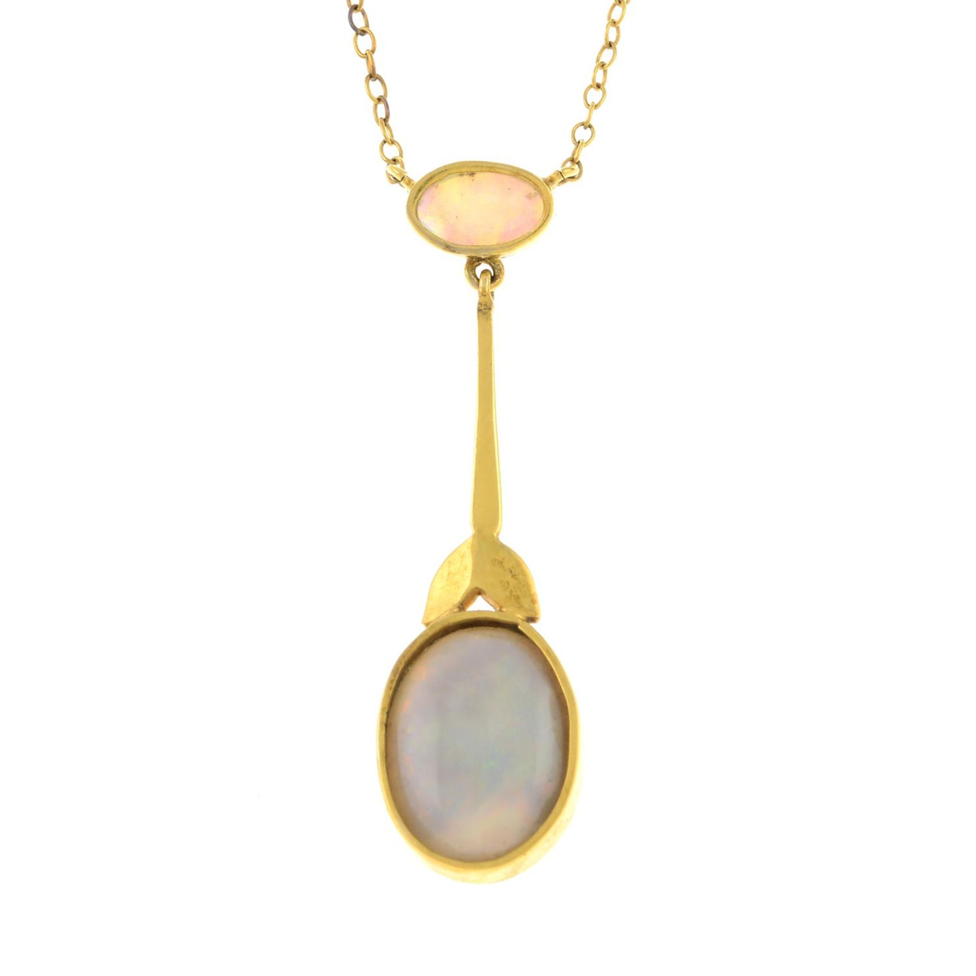 An early 20th century gold opal drop pendant, - Bild 2 aus 3