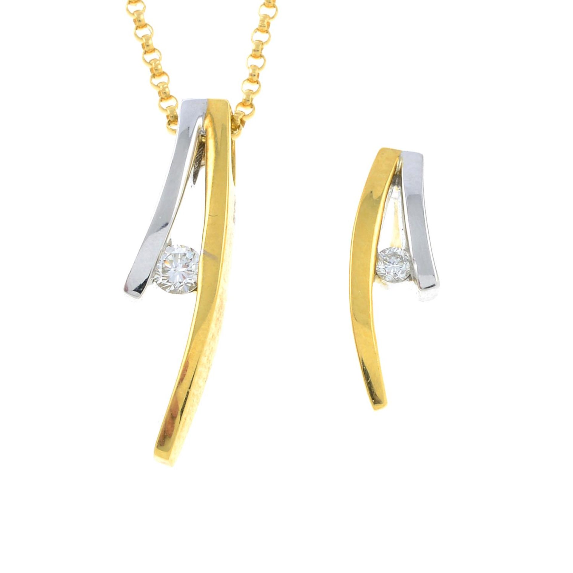 18ct gold brilliant-cut diamond bi-colour pendant,