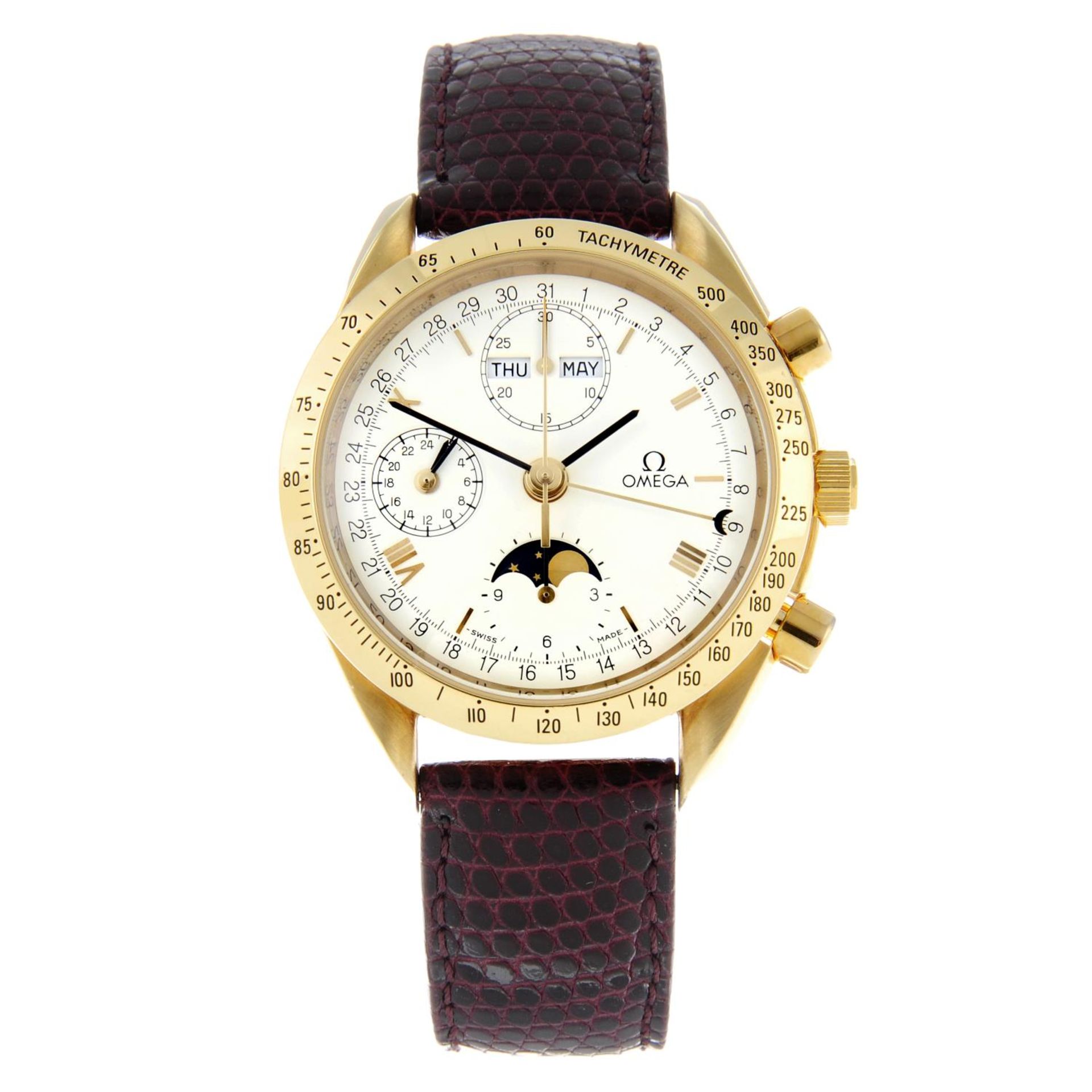 OMEGA - a Speedmaster Moonphase Calendar chronograph wrist watch.