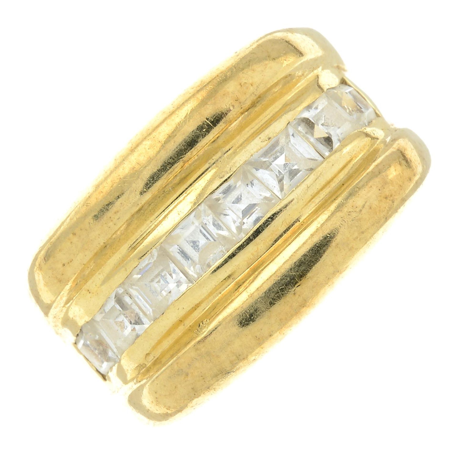 A cubic zirconia band ring.Stamped 585.Ring size N.