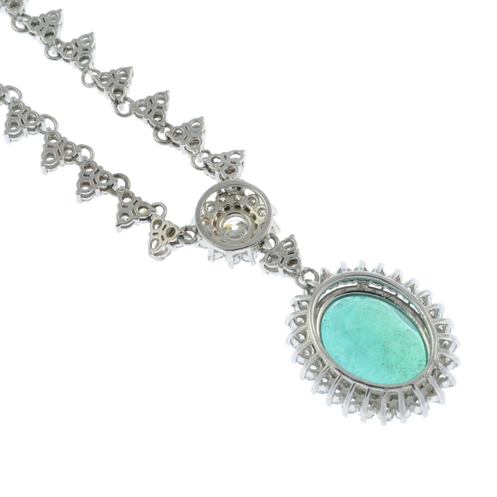 An emerald and diamond necklace. - Image 2 of 3