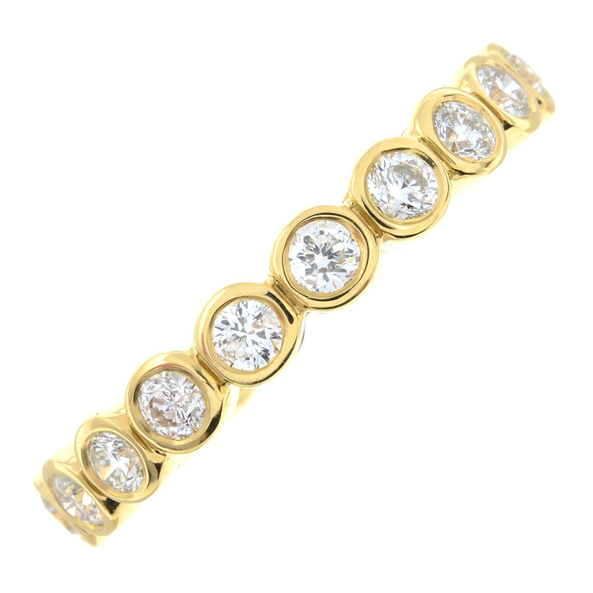 A brilliant-cut diamond full eternity ring.Estimated total diamond weight 1.20cts.Stamped 750.