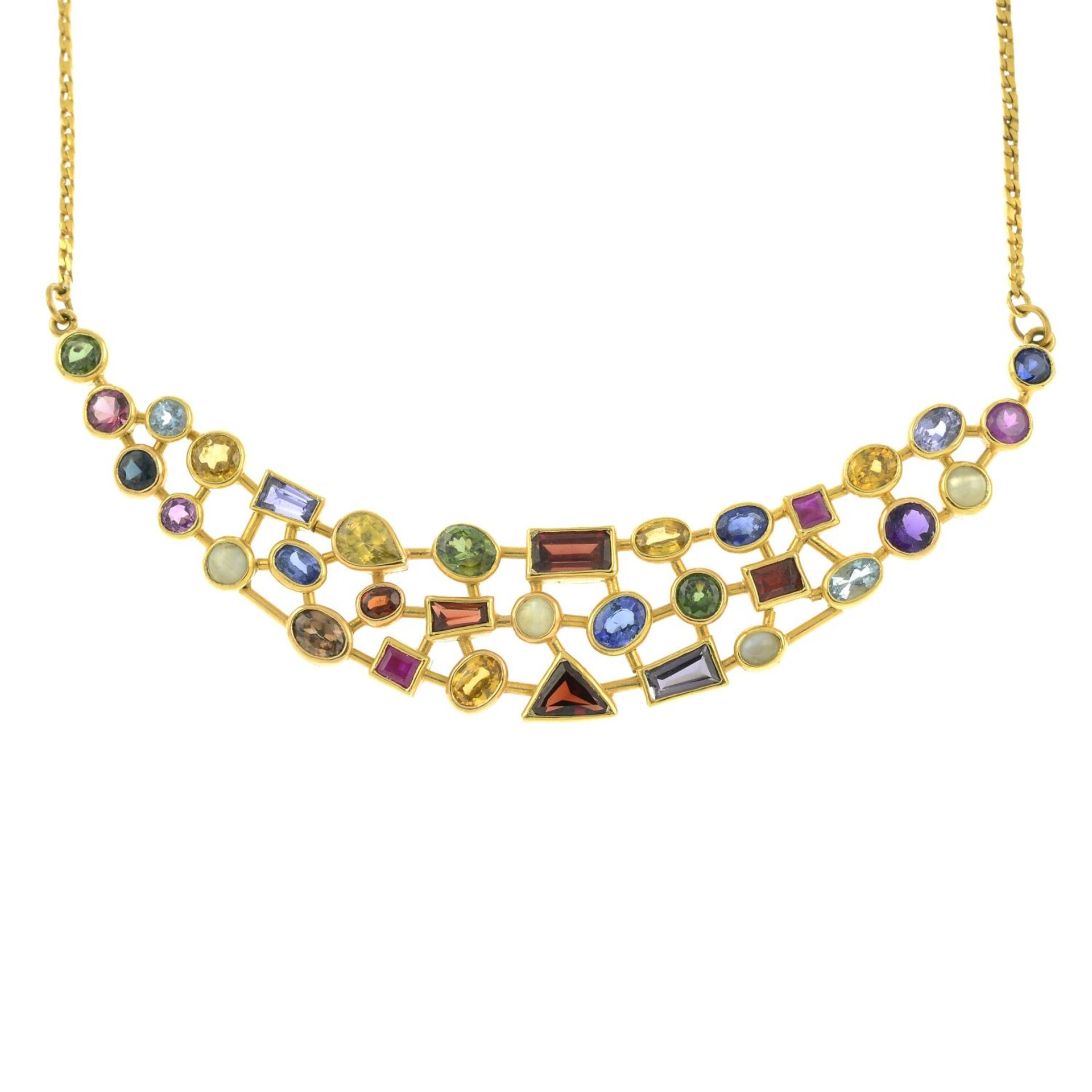 A gem-set necklace.Gems to include ruby,