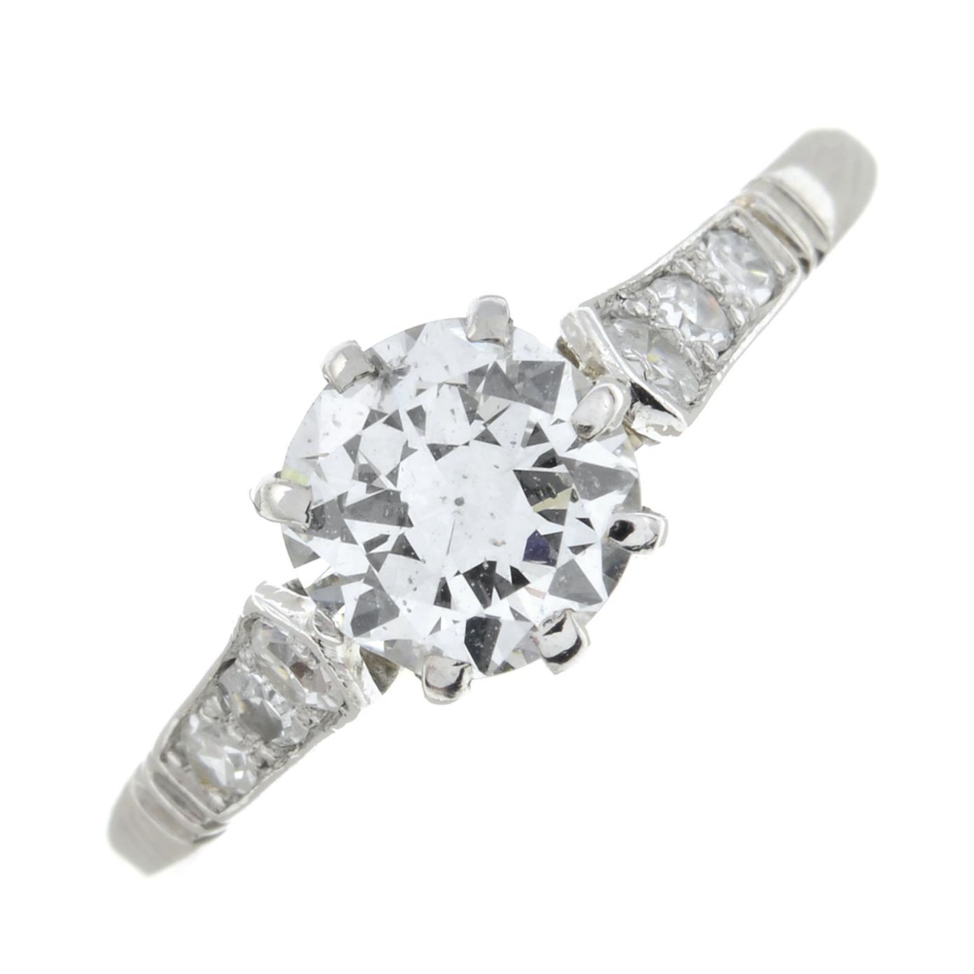 A platinum old-cut diamond single-stone ring.Principal diamond estimated weight 0.75ct,