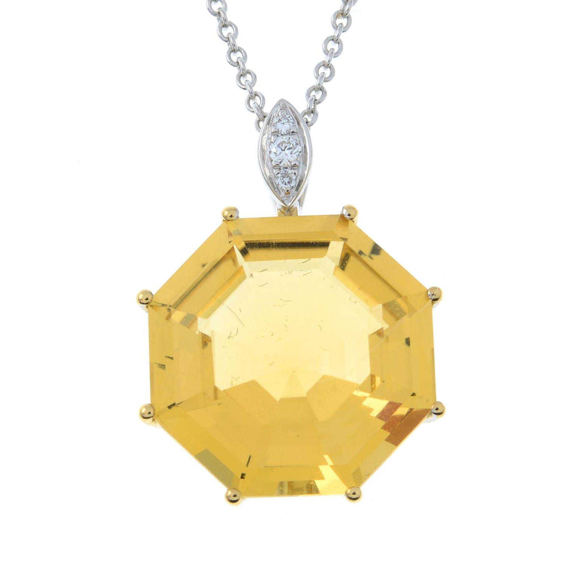 A citrine and brilliant-cut diamond pendant,