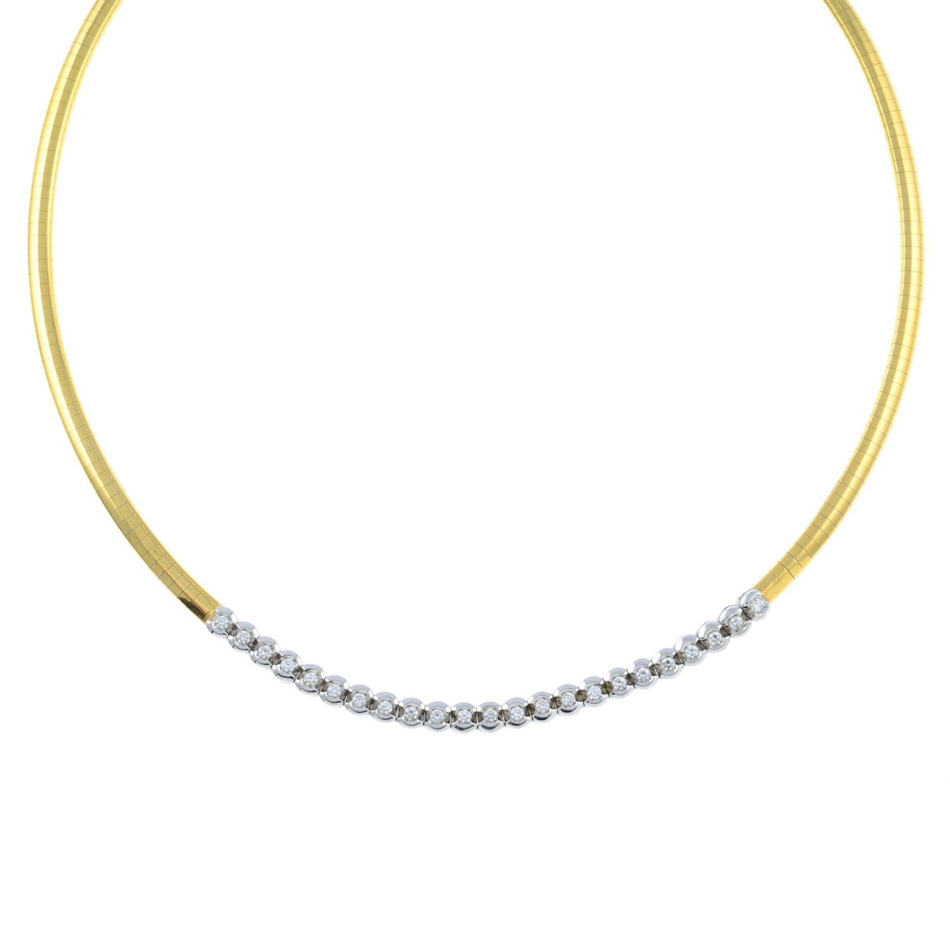 An 18ct gold brilliant-cut diamond collar necklace.Estimated total diamond weight 0.70ct.Hallmarks