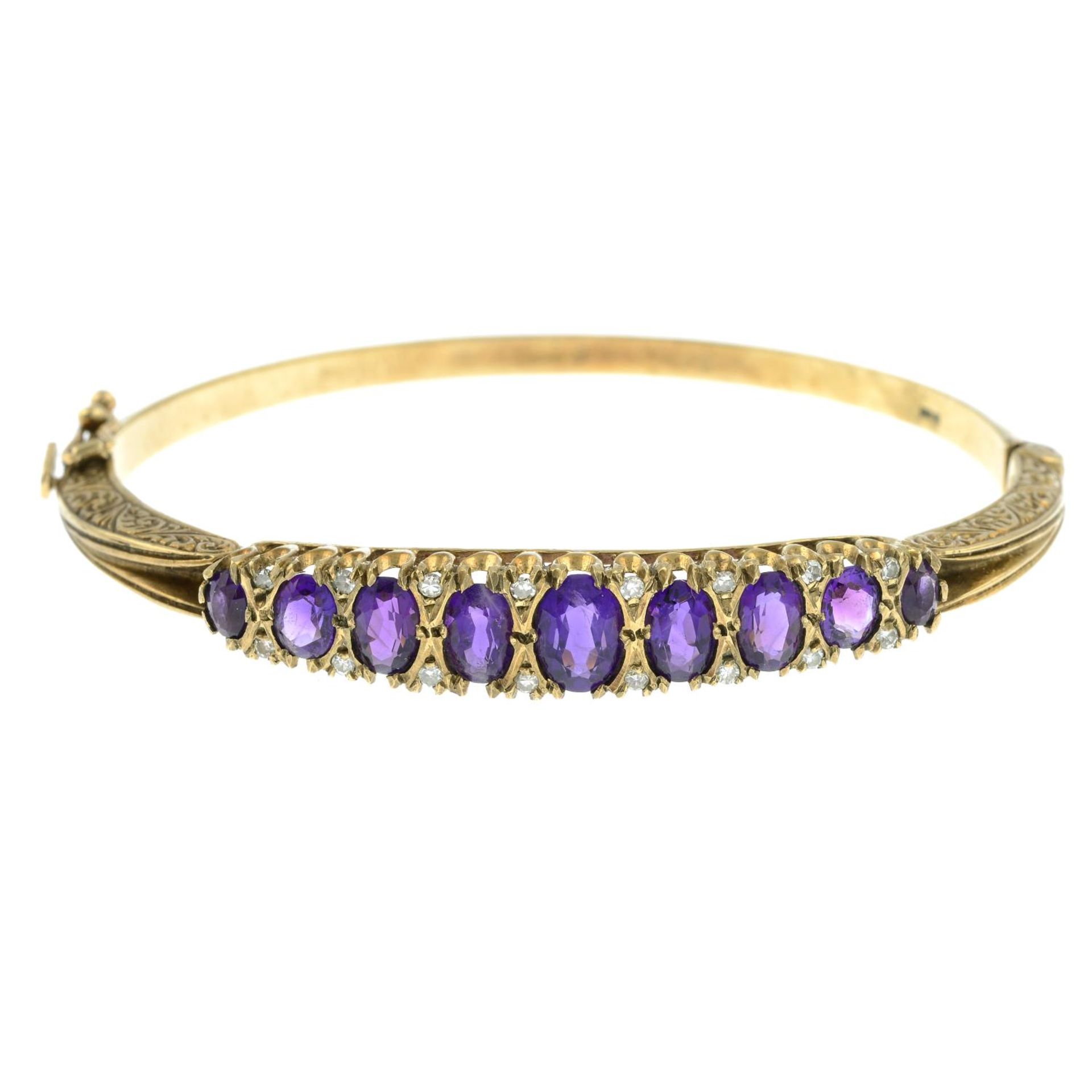 An amethyst and single-cut diamond bangle,