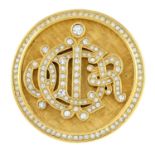 CHRISTIAN DIOR - a vintage insignia monogram logo paste detail brooch.Signed Christian