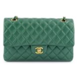 CHANEL - a metallic green Classic Double Flap handbag.
