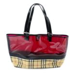 BURBERRY - a red and polyvinyl tote handbag.