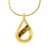 GIVENCHY - a vintage 1970s raindrop motif with enamel detail pendant necklace.Signed Givenchy.