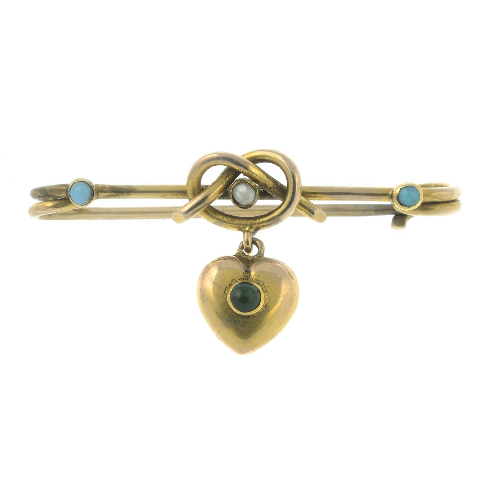 A late 19th century gold seed pearl and turquoise bar brooch,