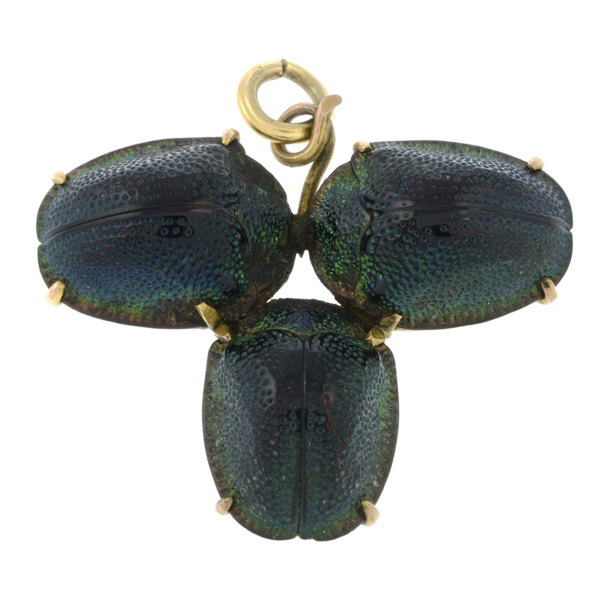 An early 20th century Egyptian revival scarab beetle pendant.Length 3.3cms.