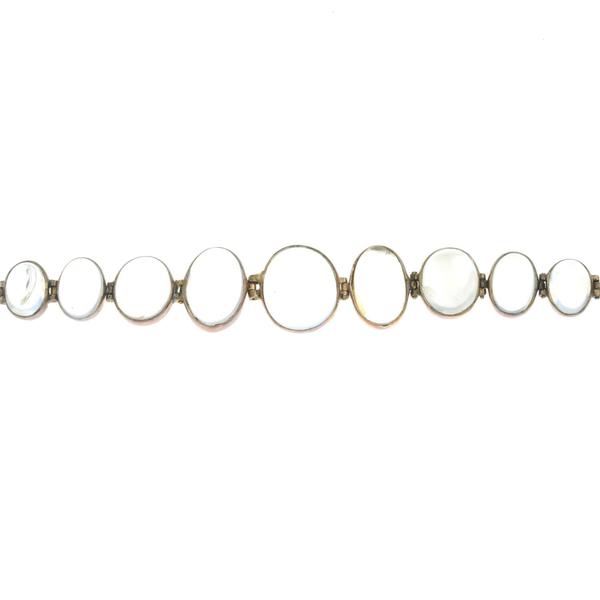 An early 20th century 9ct gold moonstone bracelet.Stamped 9c.Length 23cms.