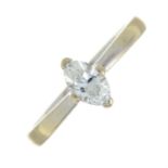 An 18ct gold marquise-shape diamond single-stone ring.