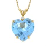 A heart-shape blue topaz and diamond pendant, with chain.