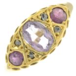 A late Victorian 18ct gold amethyst, garnet and rose-cut diamond ring.