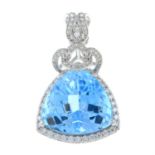 A blue topaz and brilliant-cut diamond pendant.