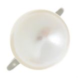 A cultured freshwater pearl single-stone ring.