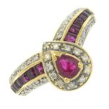 A ruby and diamond dress ring.