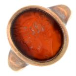 An early 20th century 9ct gold carnelian intaglio signet ring.