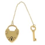 An early 20th century 18ct gold heart-shape padlock, with key.