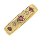 A mid Victorian 22ct gold ruby and rose-cut diamond band ring.