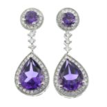 A pair of 18ct gold amethyst and diamond stud earrings, with optional drops.