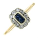 A 9ct gold sapphire and diamond cluster ring.