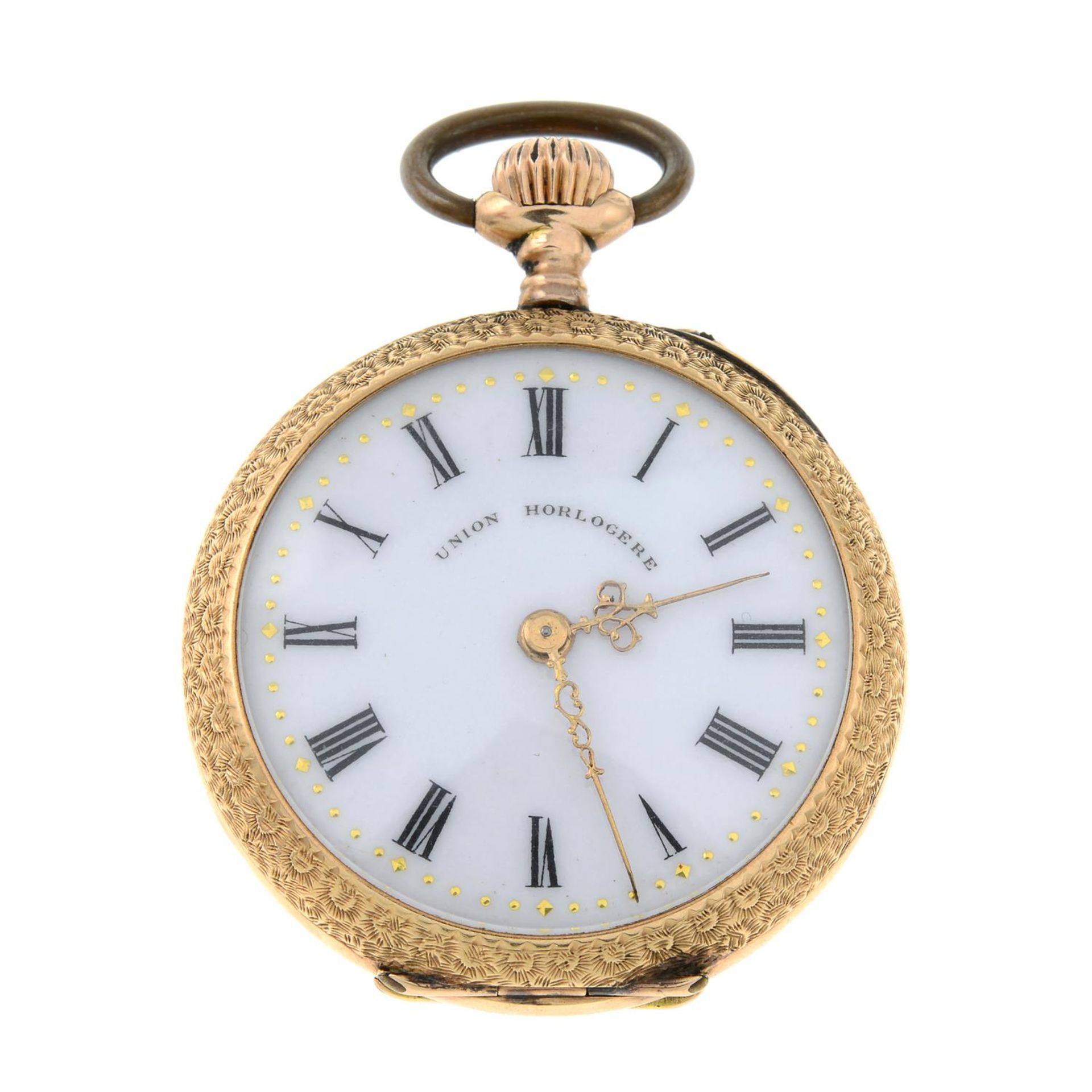A 14ct gold Lady's pocket watch, with floral enamel reverse. - Image 2 of 2