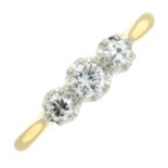 An 18ct gold diamond three-stone ring.