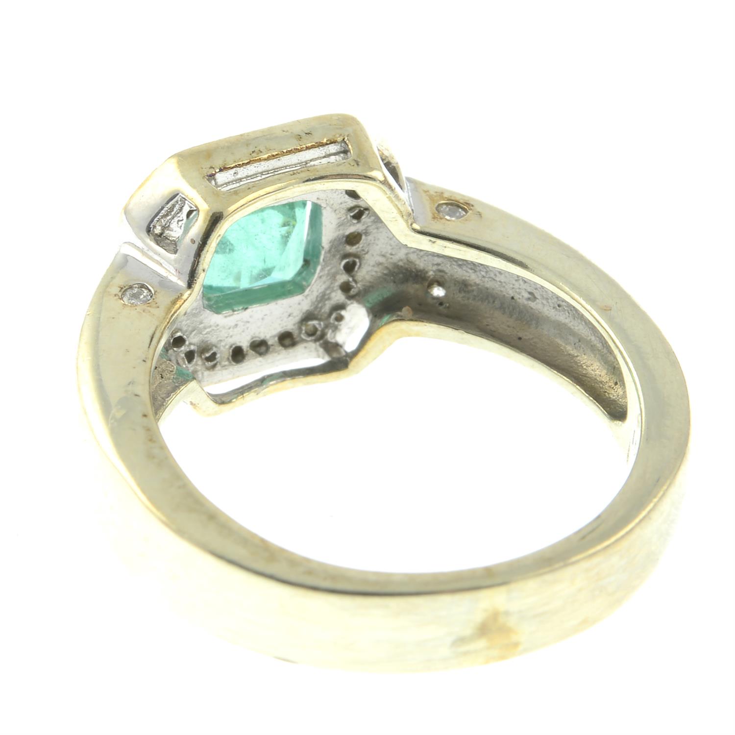 A 14ct gold emerald and diamond square-shape cluster ring. - Image 2 of 2