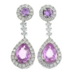 A pair of 18ct gold pink sapphire and diamond stud earrings, with optional drop.