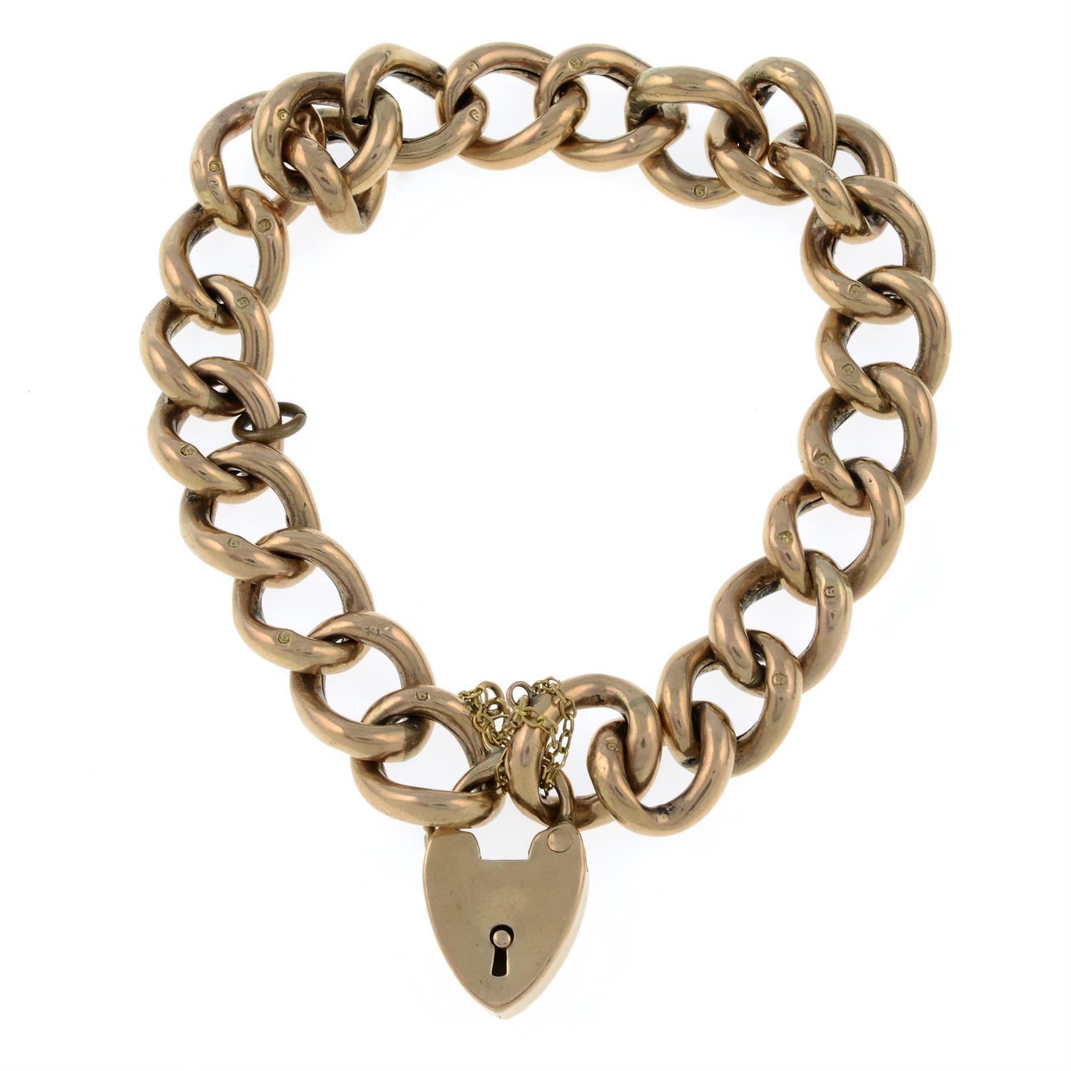 A 9ct gold bracelet with heart-lock clasp.
