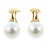 A pair of 9ct gold cultured pearl clip-on earrings.