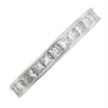 A platinum square-shape diamond full eternity ring.