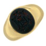 A late Victorian bloodstone seal signet ring.