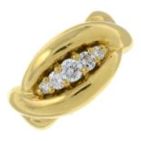 A brilliant-cut diamond five-stone ring.