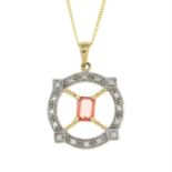 A 9ct gold pink and white sapphire pendant, with 9ct gold chain.