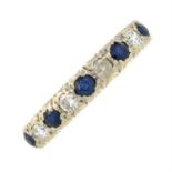 A sapphire and diamond half-eternity ring.