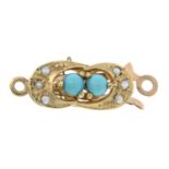 A 9ct gold turquoise and split pearl clasp.