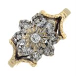 A 9ct gold diamond cluster ring.