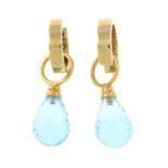 A pair of blue topaz briolette drop earrings.