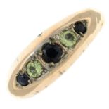 A late Victorian 9ct gold sapphire and peridot band ring.