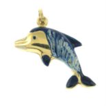 A blue enamel dolphin pendant.